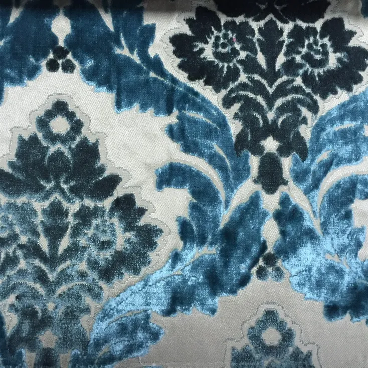 Velluto di Viscosa jacquard blu impresso fiore divano in tessuto