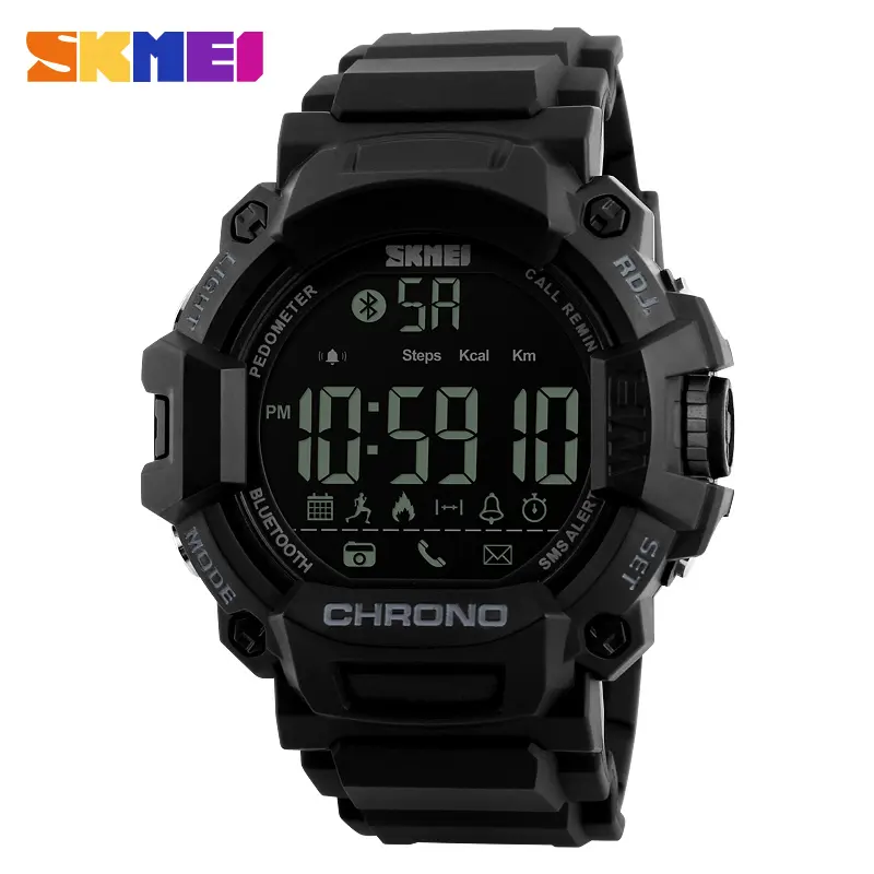 SKMEI 1249 Zwart Multifunctionele Sport Smart Horloge Waterdichte Digitale Stappenteller Horloge
