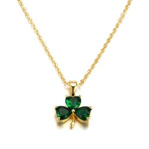 Customized Jewelry Lucky Three Leaf Clover Pendant Necklace Gold Plated Shamrock Crystal Necklace for Women