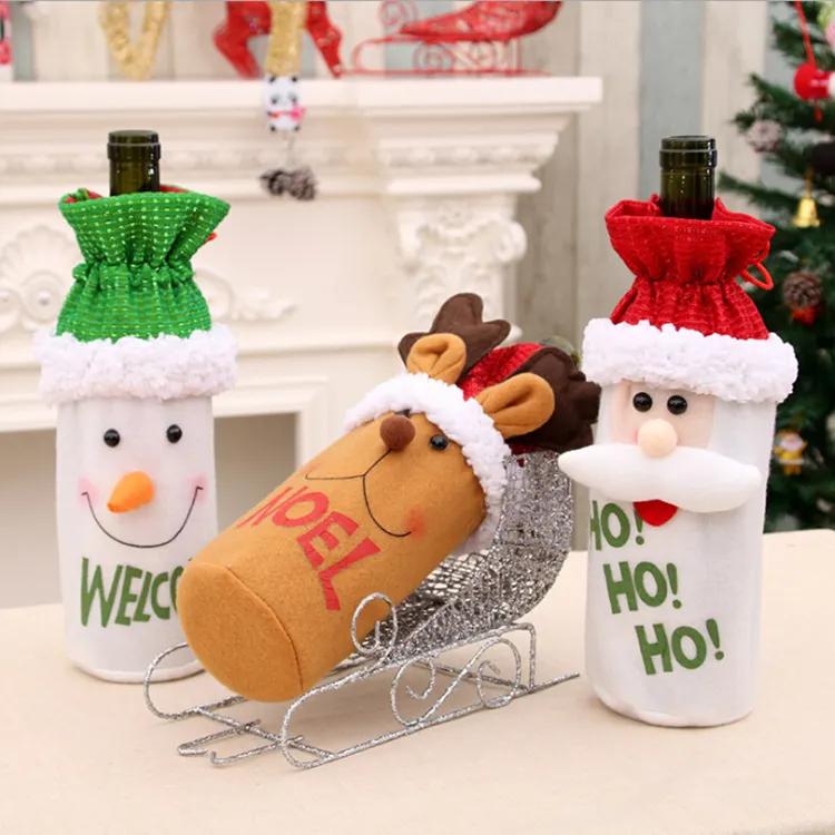 New Design Santa Claus Festival Party Gift Christmas Decoration for Home Cute Wine Bottle Cover Beer Coat