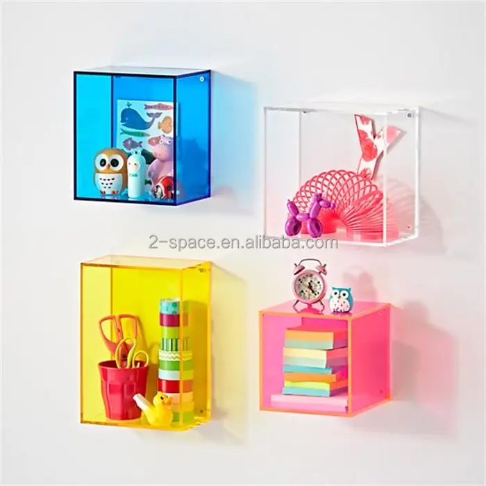 Caja de almacenamiento de decoración para el hogar, estante de cubo de pared de acrílico cuadrado de color neón para exhibición