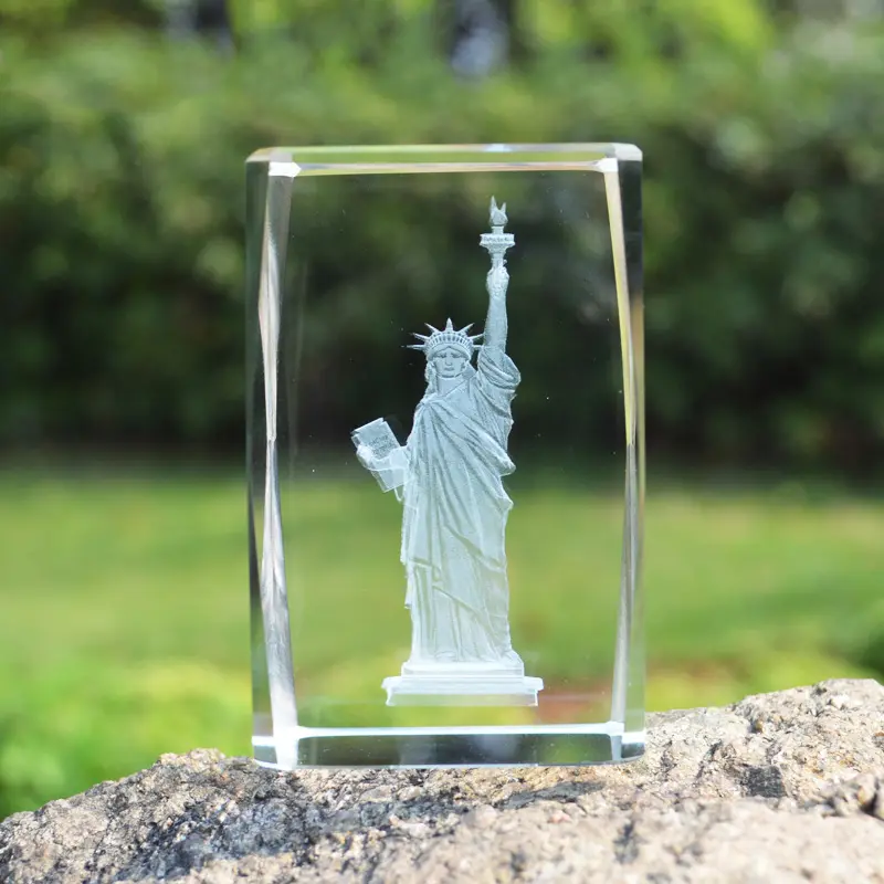 Bloc rectangle en cristal gravé au laser, Statue de la liberté, cadeau de souvenir personnalisé en 3d