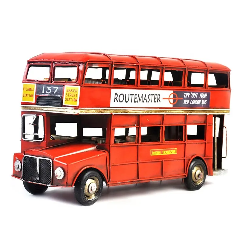 REGNO UNITO Londra di Stile Double-decker Bus di Ferro Figurine Della Decorazione Della Casa D'epoca Modello di Autobus Giocattolo Decorazioni Di Natale Per Bar