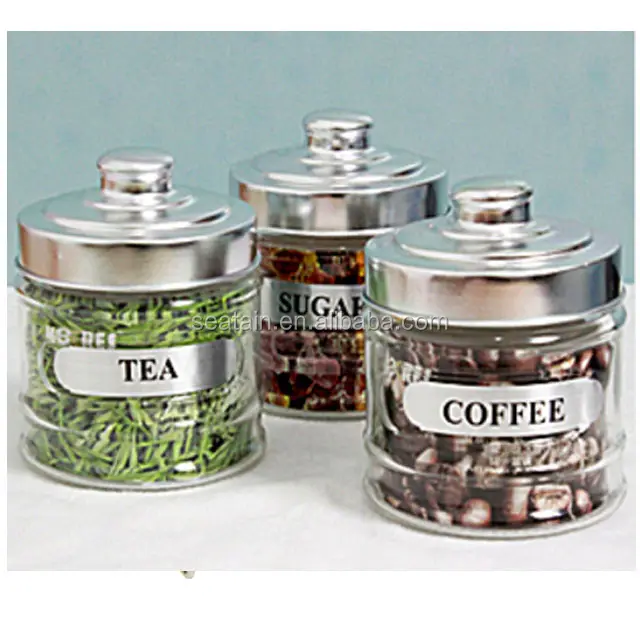 3pcs di vetro caffè tè zucchero contenitore da cucina set barattolo di spezie