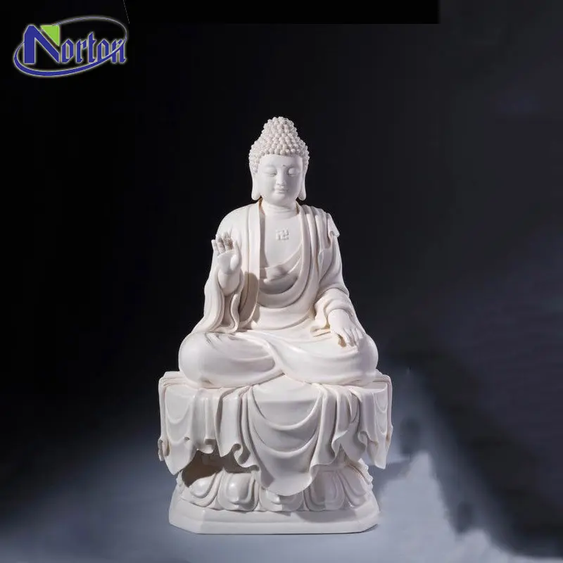 Moderna decorazione esterna a grandezza naturale naturale buddha di pietra scultura in marmo bianco Buddha seduto Sul Loto Statua NT-MSZ014