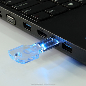 Vermek özel Logo anahtar şekli kristal şeffaf LED light Up USB 2.0 4GB 8GB 16GB USB Flash bellek sopa sürgülü flash bellek - Product Image 1