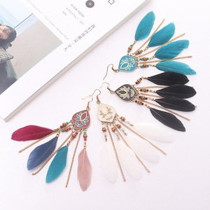 En gros rétro bohème bijoux plume dames gland boucle d'oreille