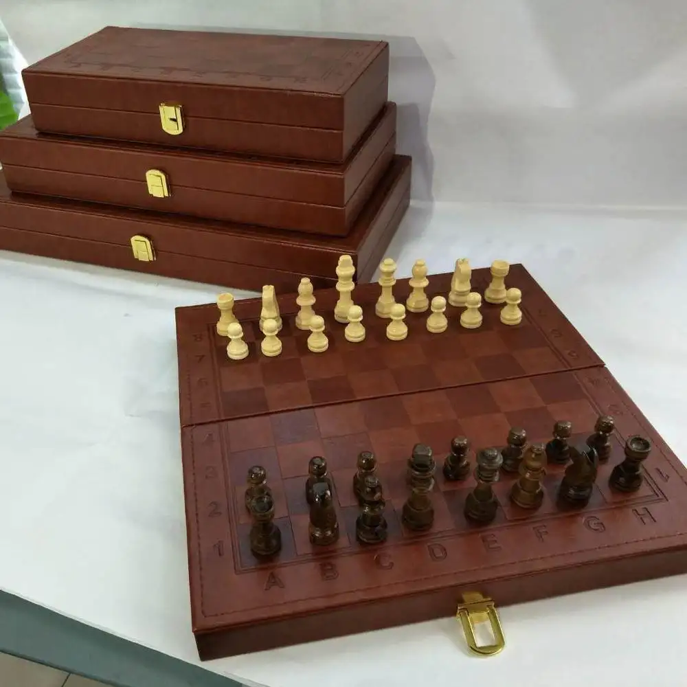 थोक कस्टम लकड़ी शतरंज 1 में 3 चौसर चेकर्स Foldable शतरंज बोर्ड सेट