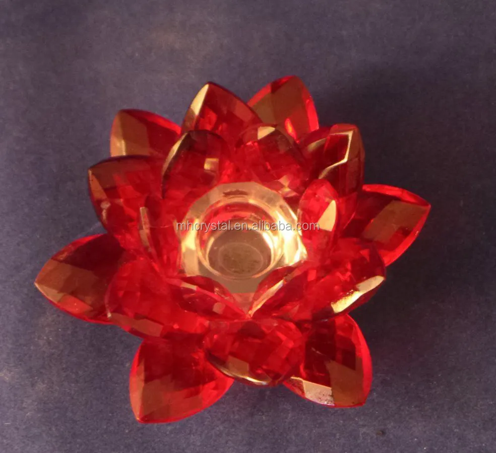 Cristal rojo sostenedor de vela de flor de loto MH-1844