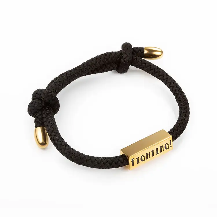 Bracelet de promotion réglable fait à la main, gravé de combat, plaqué or 18K, bijoux en acier inoxydable, nœuds, corde