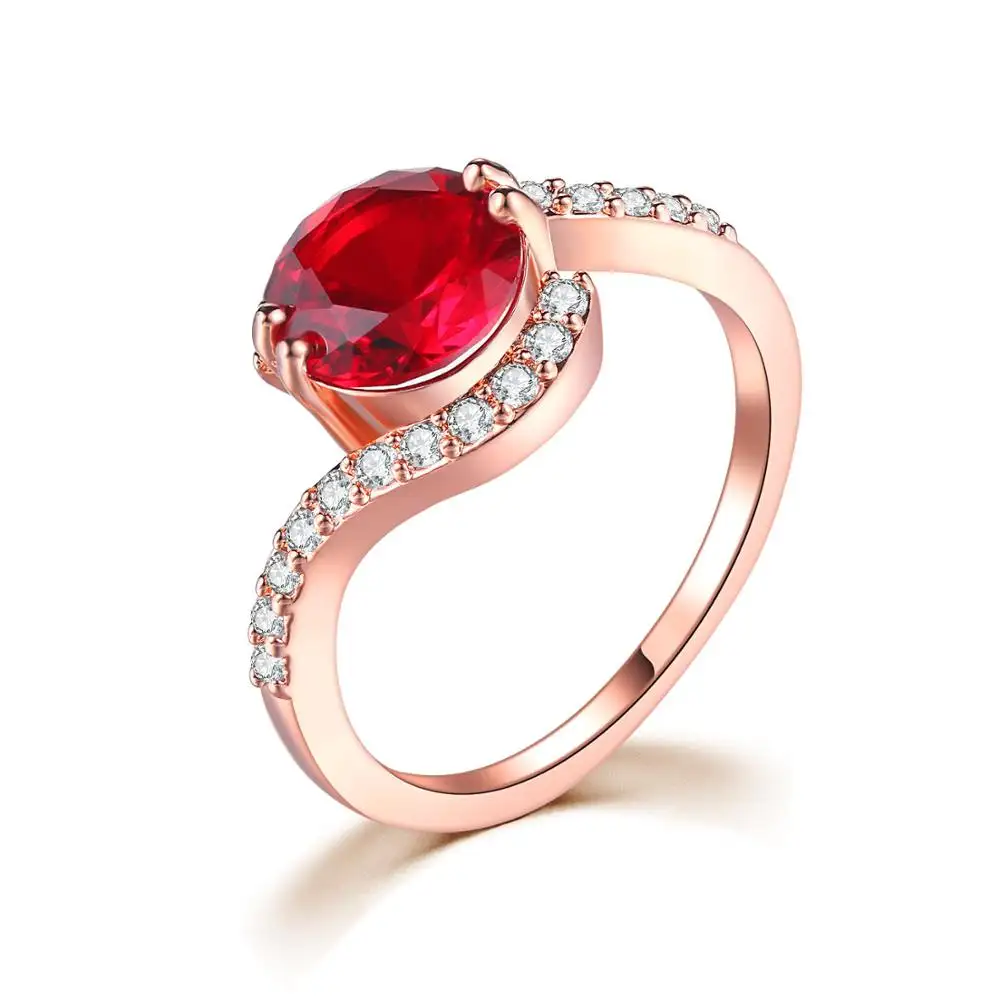 Amante romantico regalo di natale anello da sposa in pietra preziosa imitazione zircone rosso lucido di alta qualità