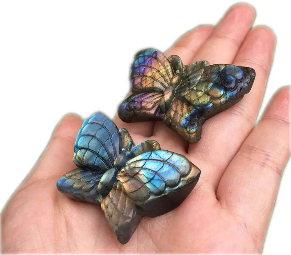 Sculture di cristallo intagliate a mano adorabili degli ornamenti della farfalla intagliate pietra di Labradorite per il commercio all'ingrosso