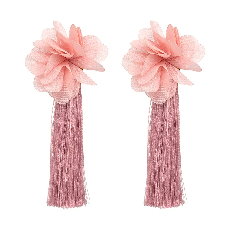 ER-187051 de flores de gasa hechas a mano para mujer, aretes con borlas de hilo de seda, 2021