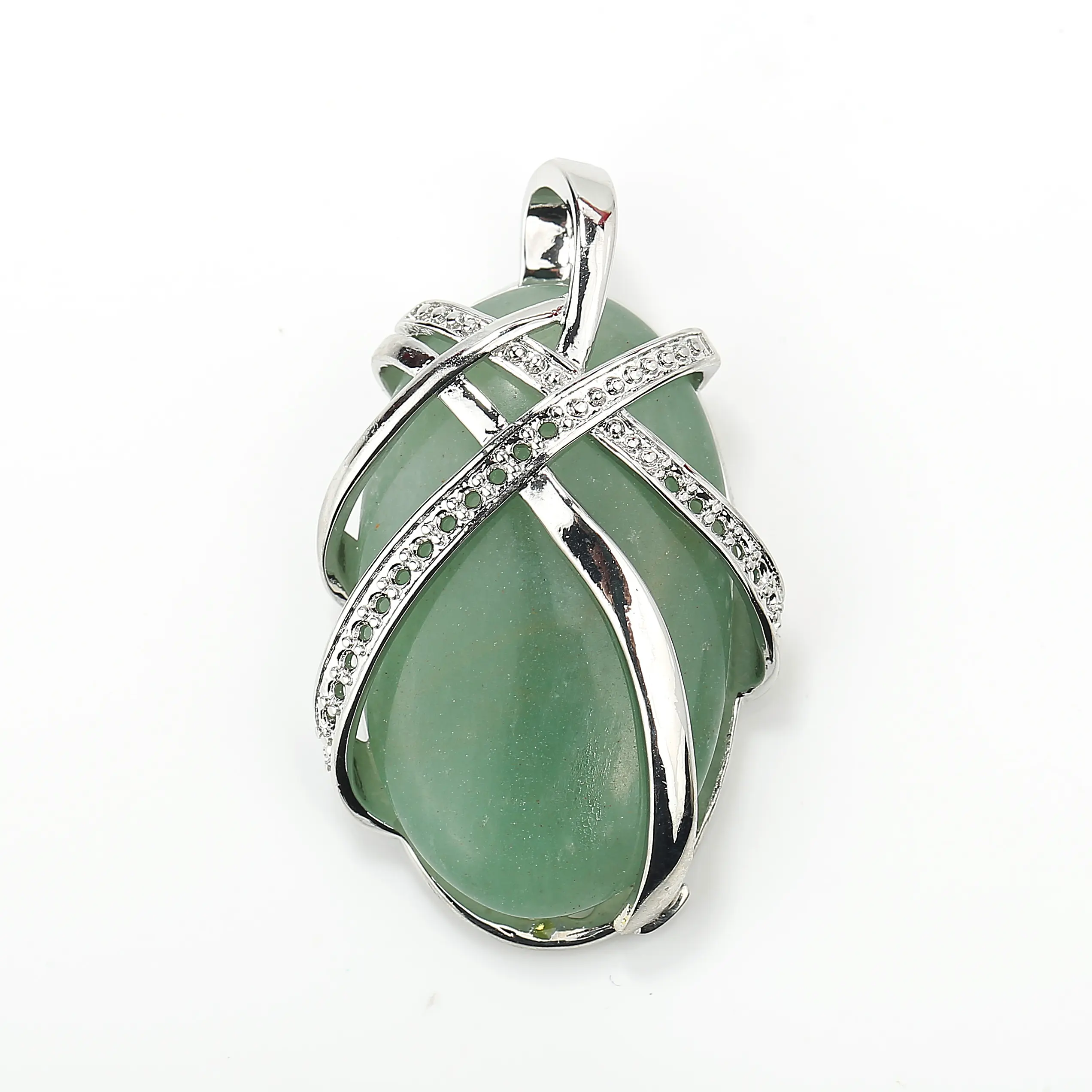 Fashion Green Aventurine Wire Wrapped Oval Healing Crystal Necklace Pendant Natural Gemstone Jewelry