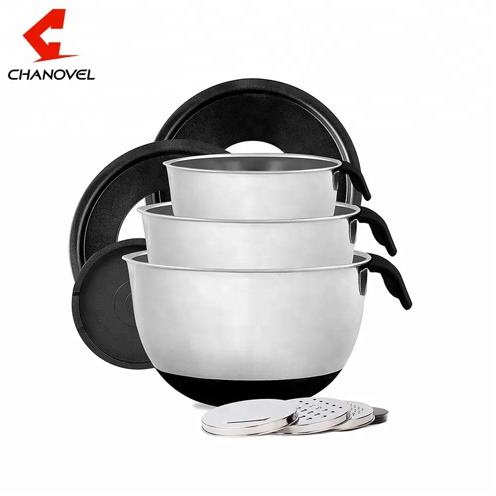 Multifunctional round flour mixing bowls Japanese stainless steel salad mixing bowl set with lid and grater for kitchenware