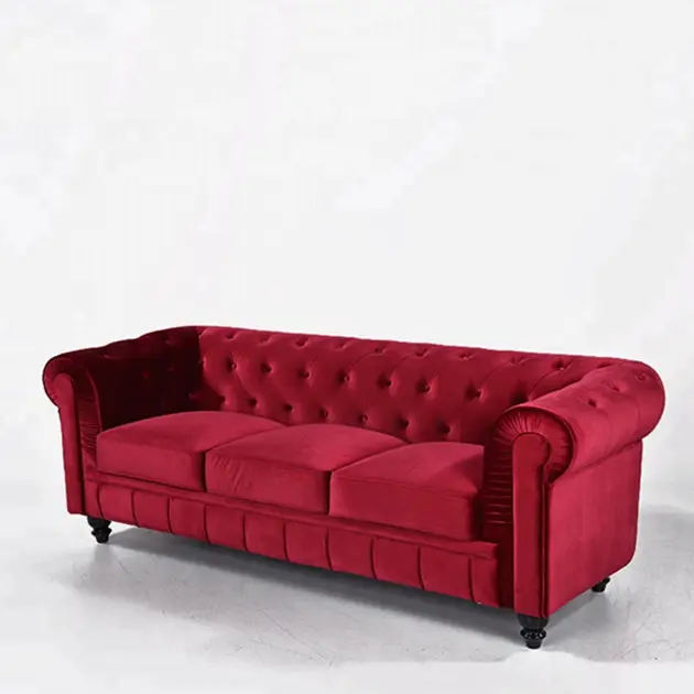 Canapé de chesterfield de haute qualité, housse de velours rouge de style européen