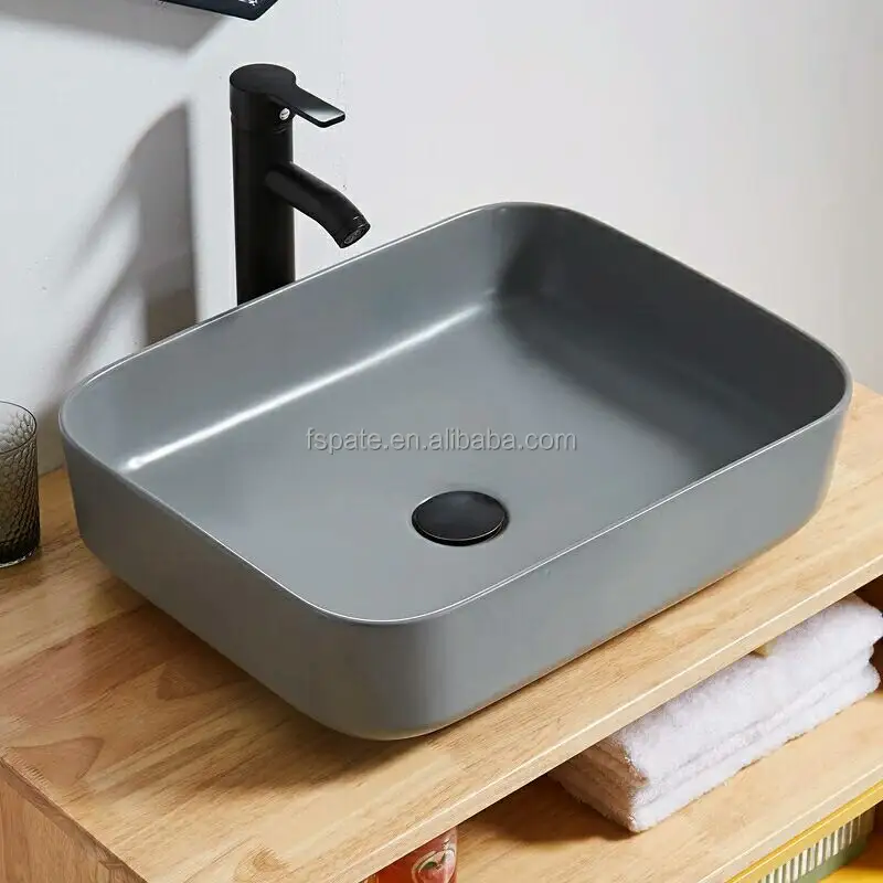 Saniary ware-fregadero de piedra artificial gris, lavabo de hormigón para baño, lavabo de inodoro de cemento de fibra