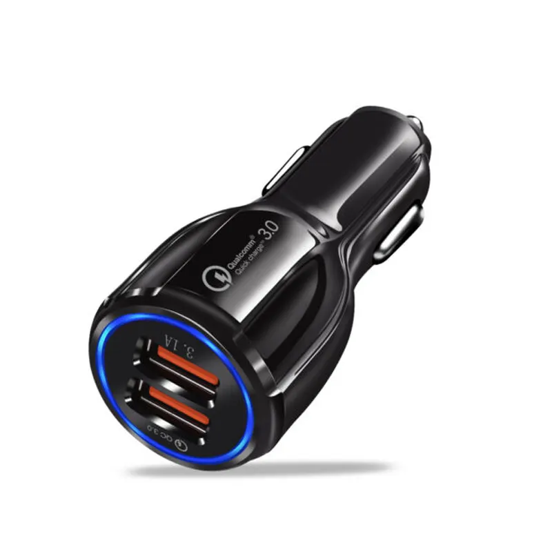 QC 3.0 3A Fast Charging Automotive Car Charger Dual USB Intelligent Smartphone Charger Small Quick Cellphone Charger