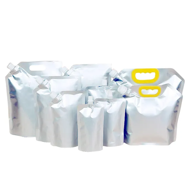 Bolsa de retorta con asa de madera, bolsa de papel de aluminio de 220ml ~ 2,5 L para líquido de zumo, con boquilla y bolsa de agua