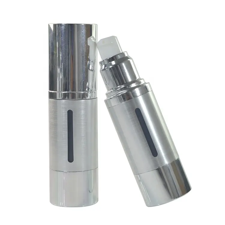 15ml 30ml 50ml 80ml 100ml gold silver aluminum cosmetic airless lotion pump bottle with window