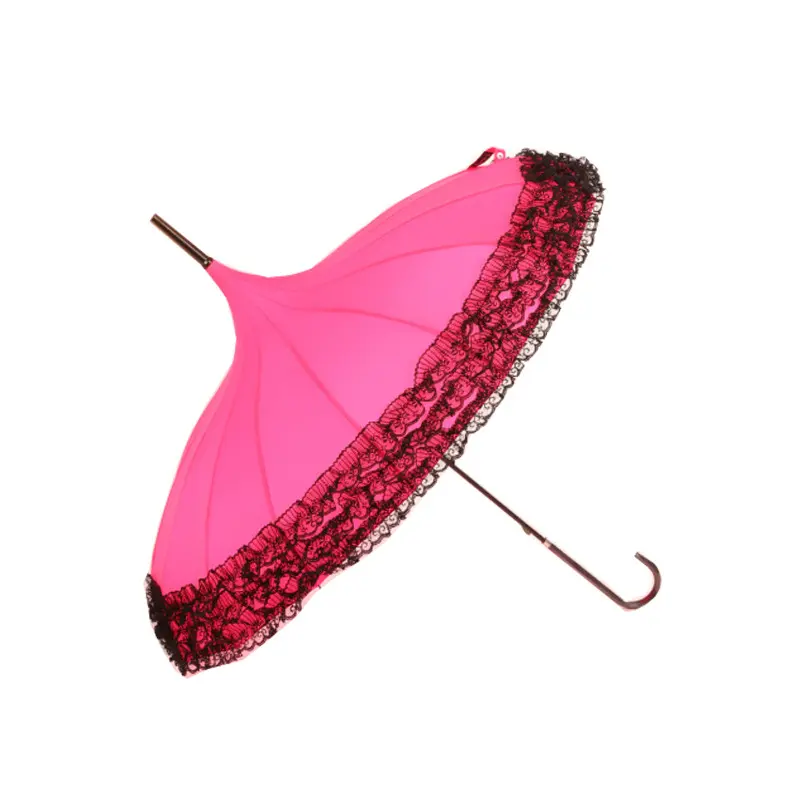 Pagoda-paraguas personalizado especial para mujer, sombrilla Anti-UV con mango de cuero, con adorno de encaje