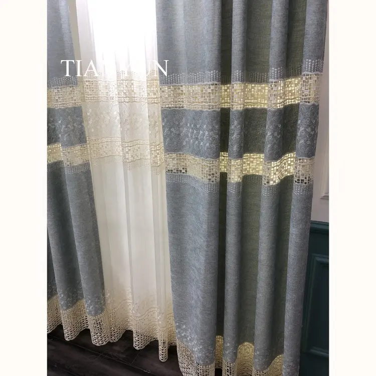 Rideaux en lin avec broderie de tissu chinois, dernière conception arabe, vente en gros pour la décoration intérieure