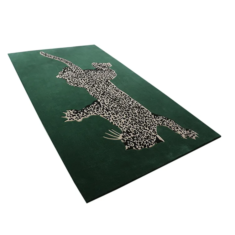 Tapete de lã tigre impressão cor verde, piso emborrachado
