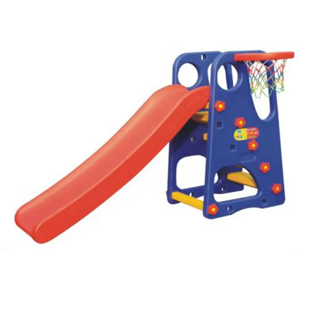 Slide plastic indoor en swing basketbal hoop plastic speeltuin voor kinderen