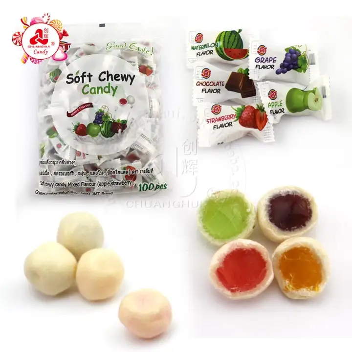 Caramelo masticable de leche suave relleno de frutas Gummy