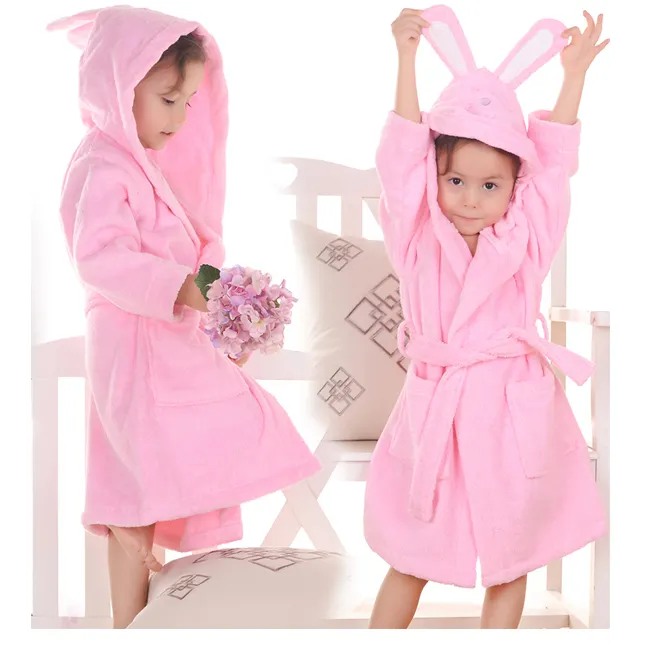 Bata de baño rosa con capucha para bebé y niño, ropa de baño bonita con diseño de conejo bornoz