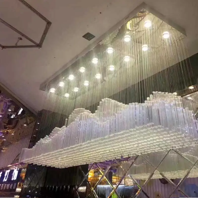Manufacturer Custom-Made Pendant Lamp Large Rectangle Glass Chandelier for High Ceiling Light of Hotel Bar Restaurant