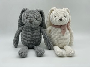 Sevimli tığ işi % 100% organik hayvan tavşan dolması peluş beyaz tavşan oyuncak - Product Image 5