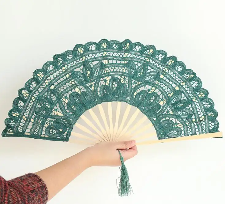 Lace Hand Fan Manual Embroidery Double Deck Folding Fans Beige Wedding Favors For Guest Gifts Arts And Crafts