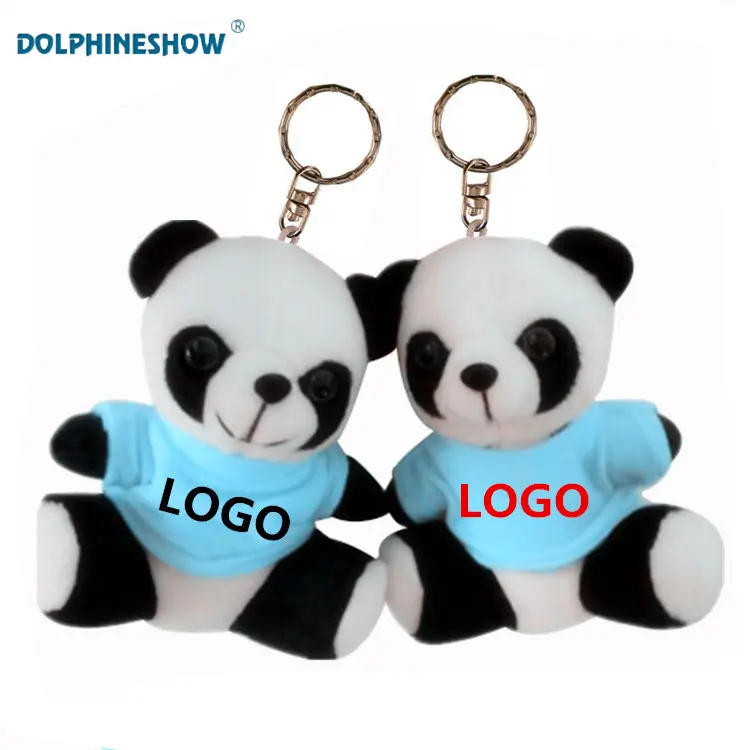 Logotipo personalizado 10cm moda mini de peluche suave animal de peluche de juguete panda llavero con t camisas