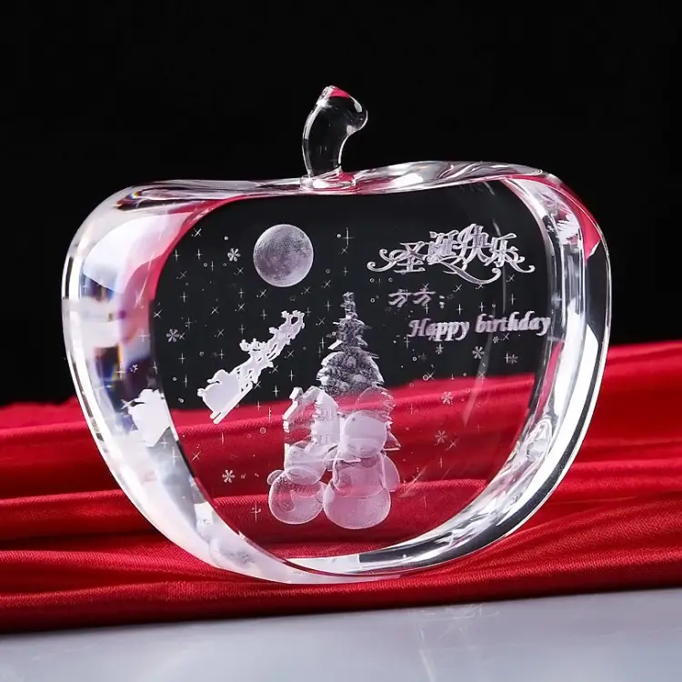 Moldura de maçã de cristal de cristal k9, imagem personalizada 3d para decorações de casamento, lembranças