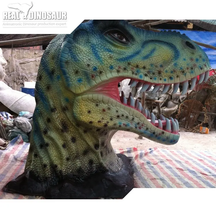 Patung Serat Kaca T-rex Kepala Dinosaurus, Buatan Tangan Kustom