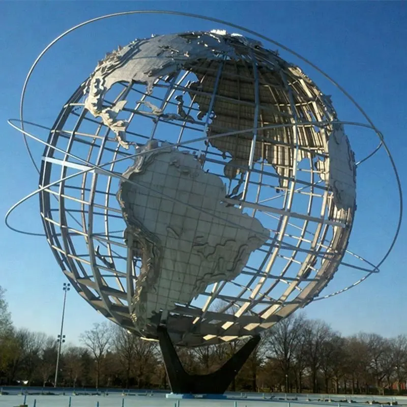 Escultura de esfera de tierra de acero inoxidable para decoración de parque al aire libre, grande, a la venta