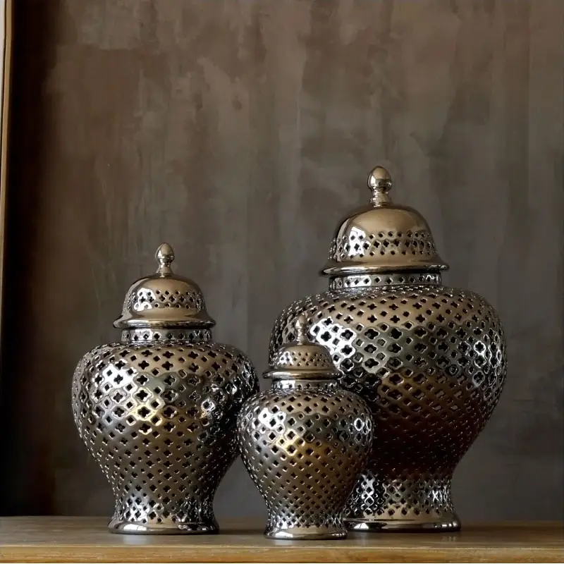 Groothandel Beste Prijs Antieke Huishoudelijke Artikelen Decoratieve Zilver/Goud Holle Keramische Tafellamp Porseleinen Gemberpotten