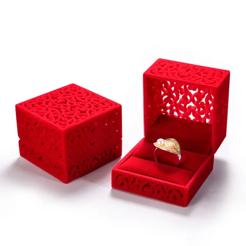 luxury elegant antique vintage jewellery storage red rose heart velvet fabric gift jewelry box for women