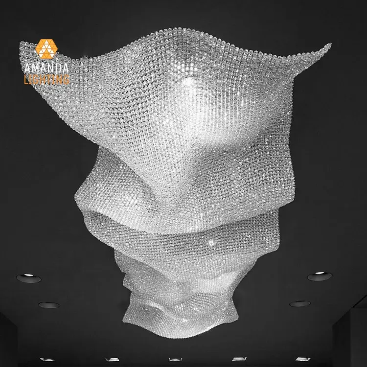 Lustre de teto com ondas de cristal k9, projeto grande de pendurar, lâmpada personalizada para decoração de hotel e lobby