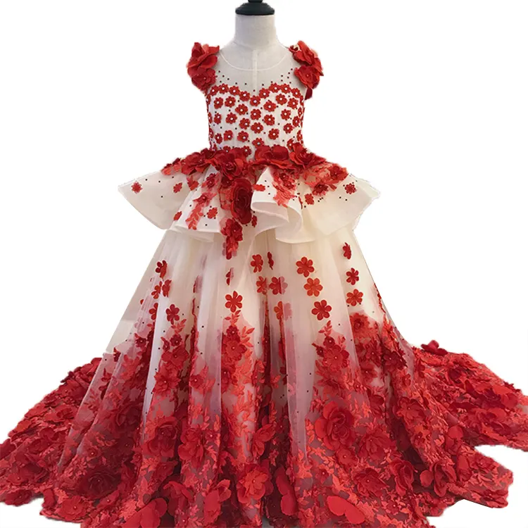 3D fleur robe de bal robes de bal pour 12 ans filles fantaisie enfants robe de fête d'anniversaire robes de fille de fleur