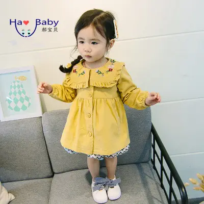 Hao Baby Korean Version OfをChildren Jacket Wholesale Autumn Solid Color Lace Collar Long Section Baby Girl Clothes