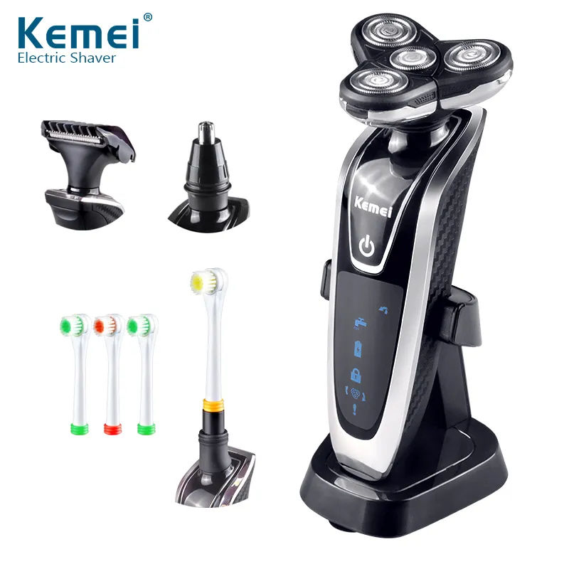 Kemei เครื่องโกนหนวดไฟฟ้าแบบหมุนได้4 In 1,ที่โกนหนวด/ที่เล็มขนจมูก/แปรงสีฟัน KM-5181