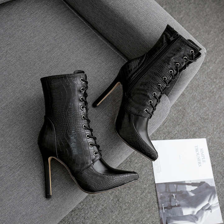CSB5 Grosir Sepatu Bot Ankle Wanita Cantik Sepatu Seksi Hak Tinggi Tipis Dasi untuk Wanita