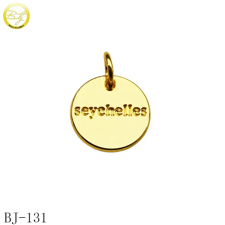 Gold plated brand logo metal bracelet charm round metal tags for jewelry