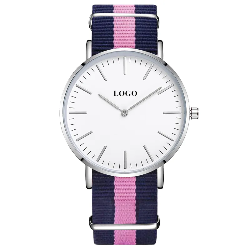 Tira de la correa minimalista reloj de las mujeres con las bandas intercambiables relojes personalizados MOQ 50 de Nylon y cuero correa de reloj