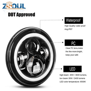 DOT 7 Inch Round <strong>LED</strong> Headlight /<strong>w</strong> Halo Angle Eyes for Jeep Wrangler JK LJ TJ CJ Hummer