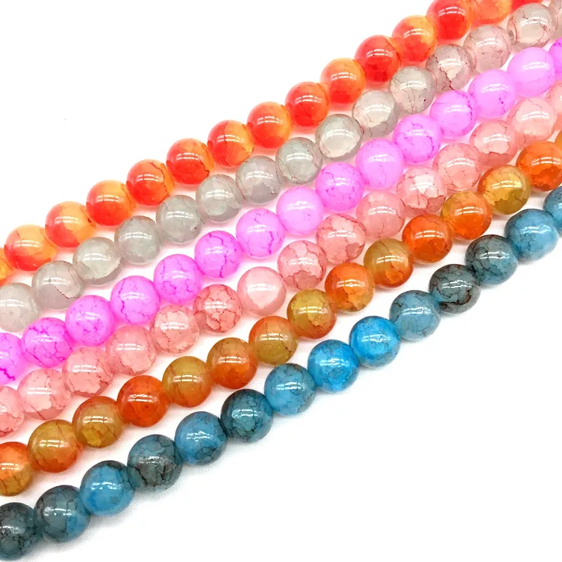 Perle de verre craquelée beaucoup de couleurs perles en vrac matériaux de chaîne pour la fabrication de bijoux à bricoler soi-même fournitures Bracelet collier