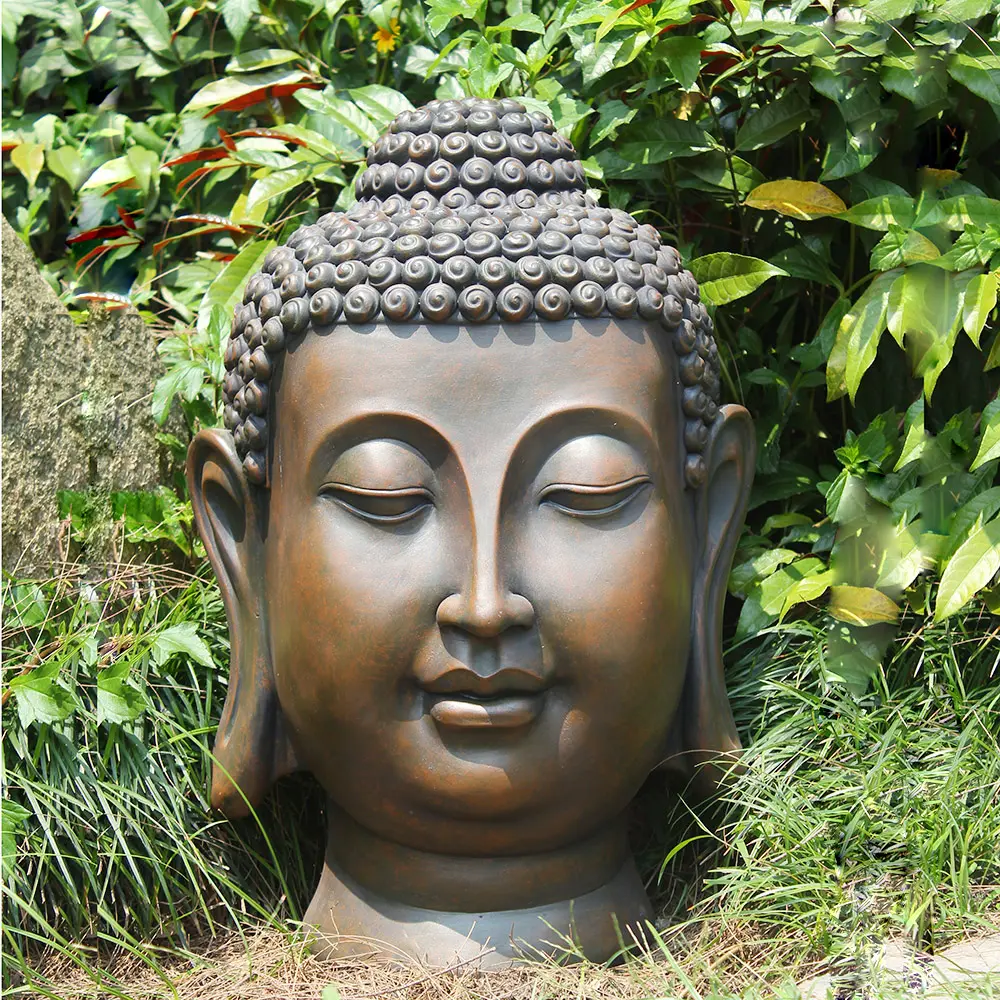 Tête de bouddha en résine naturelle, décoration pour le jardin