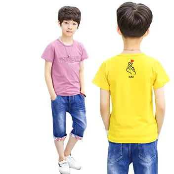 Hao roupa masculina de verão, roupa infantil para meninos, mangas curtas, calça jeans, duas peças